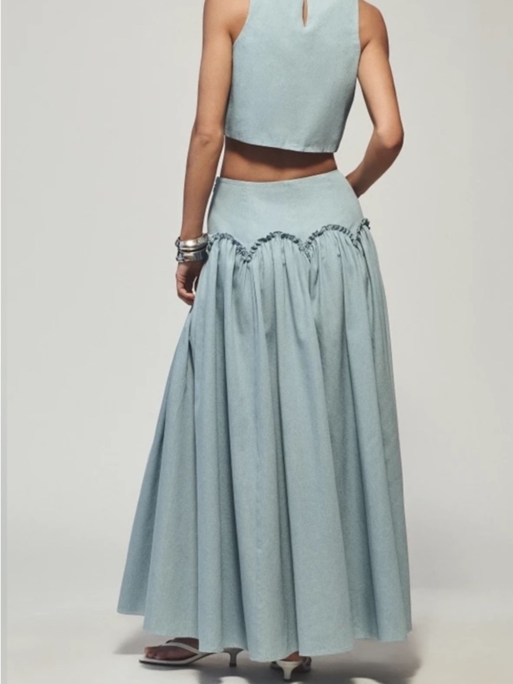 Anthropologie MARE MARE X ANTHROPOLOGIE BASQUE-WAIST MAXI SKIRT Light Denim - Picture 2 of 6